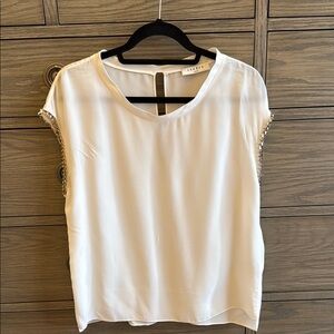 Sandro Cream Boxy Blouse with Cut Out Accents